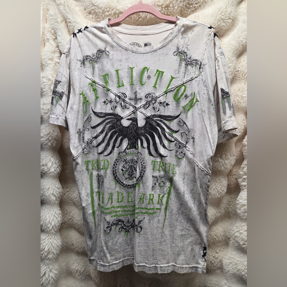 Vintage Affliction Men's Tee - Gray with Green Accents Sz L